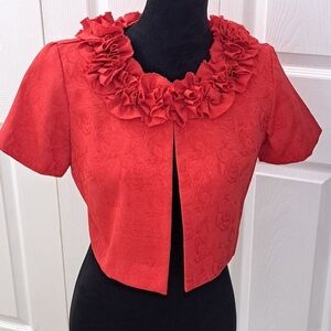 Danny & Nicole Red Textured Cropped Shrug   Size 4P